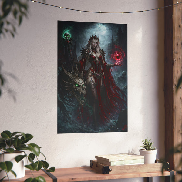 Necromancer in Red with Young Undead Dragon - Fantasy Art Poster