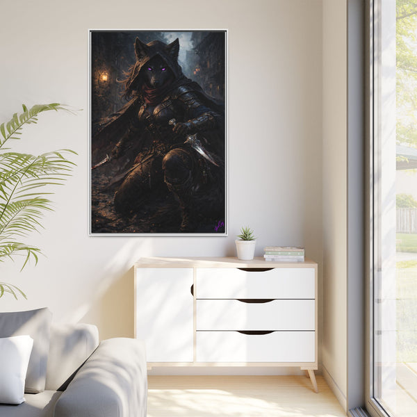 Shadow Wolf Assasin - Framed Canvas  Fantasy Wall Art