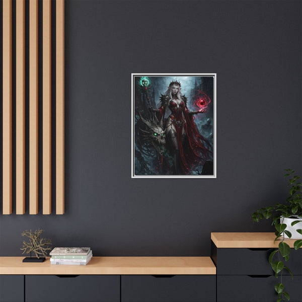 Necromancer in Red with Young Undead Dragon - Framed Canvas  Fantasy Wall Art