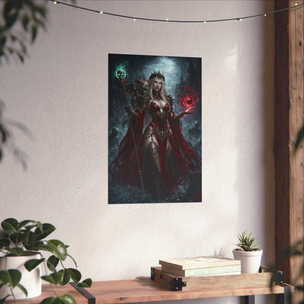 Necromancer in Red with Hatchling Undead Dragon - Fantasy Art Poster
