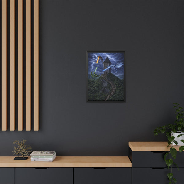 Dragon Tower Battle | Framed Fantasy Canvas Wall Art
