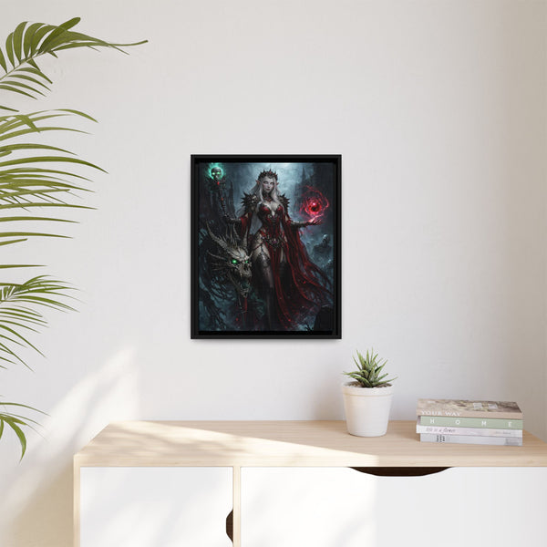Necromancer in Red with Young Undead Dragon - Framed Canvas  Fantasy Wall Art
