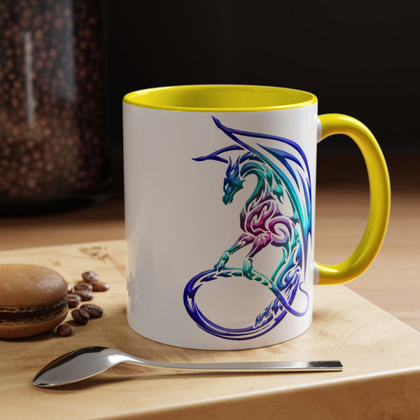 Dragon Accent Coffee Mug - Sapphire / Purple / Fuchsia  &  Aqua Ombre - 11oz