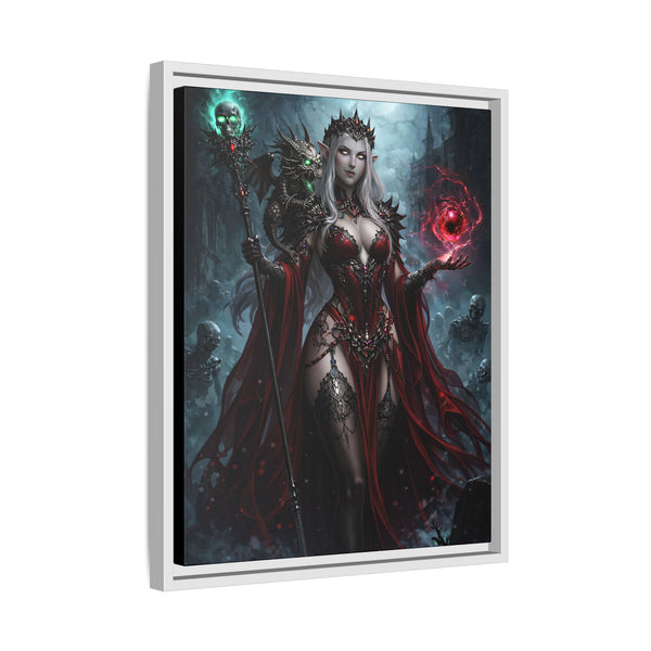 Necromancer in Red with Hatchling Undead Dragon - Framed Canvas  Fantasy Wall Art