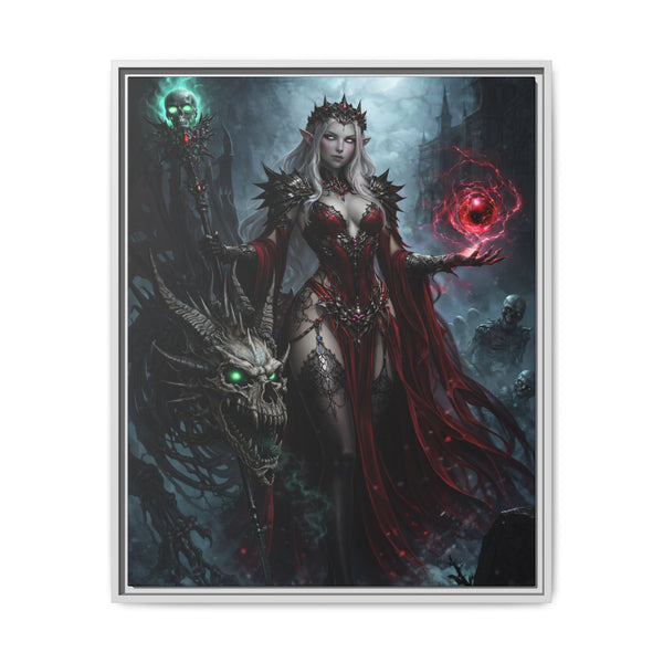 Necromancer in Red with Young Undead Dragon - Framed Canvas  Fantasy Wall Art
