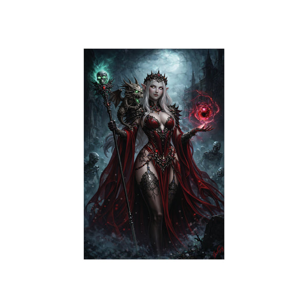 Necromancer in Red with Hatchling Undead Dragon - Fantasy Art Poster