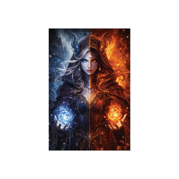 Fire & Ice Changeling Sorceress - Fantasy Art Poster