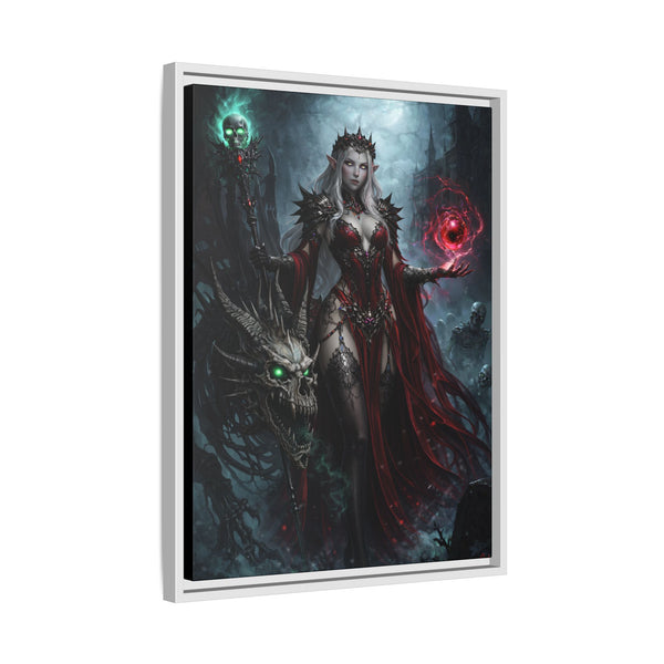 Necromancer in Red with Young Undead Dragon - Framed Canvas  Fantasy Wall Art