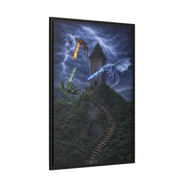 Dragon Tower Battle | Framed Fantasy Canvas Wall Art