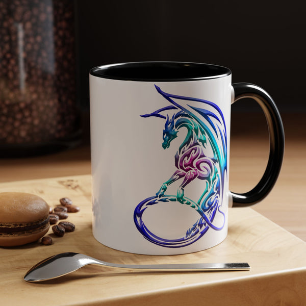 Dragon Accent Coffee Mug - Sapphire / Purple / Fuchsia  &  Aqua Ombre - 11oz
