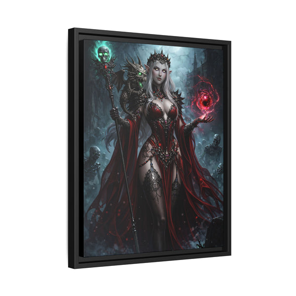 Necromancer in Red with Hatchling Undead Dragon - Framed Canvas  Fantasy Wall Art