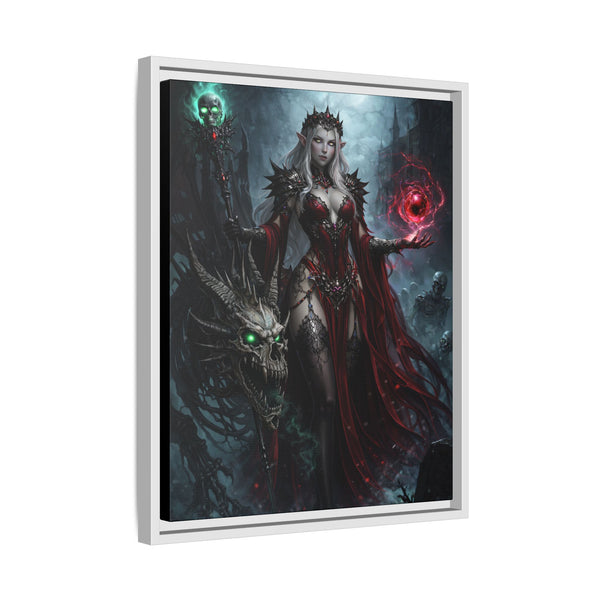Necromancer in Red with Young Undead Dragon - Framed Canvas  Fantasy Wall Art