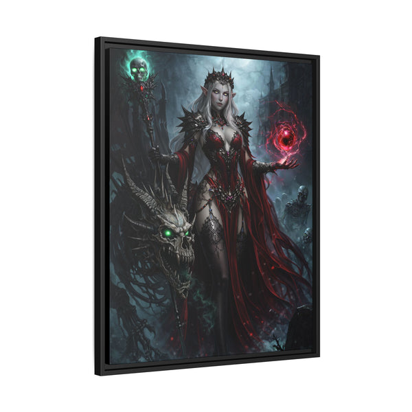 Necromancer in Red with Young Undead Dragon - Framed Canvas  Fantasy Wall Art