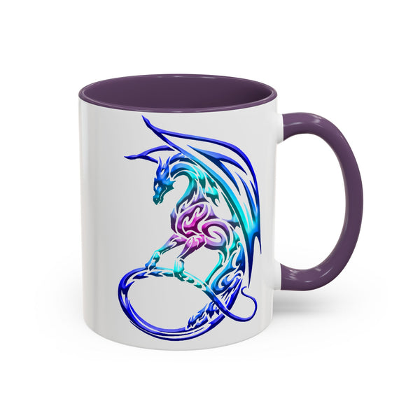 Dragon Accent Coffee Mug - Sapphire / Purple / Fuchsia  &  Aqua Ombre - 11oz