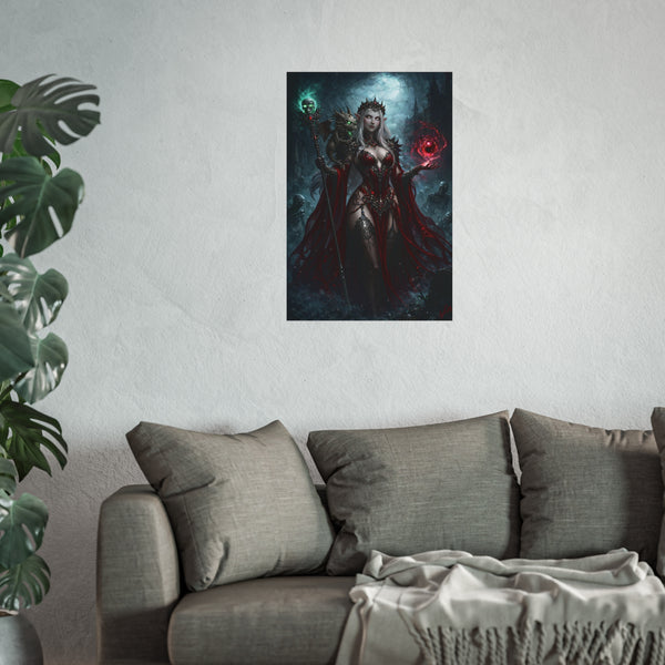 Necromancer in Red with Hatchling Undead Dragon - Fantasy Art Poster