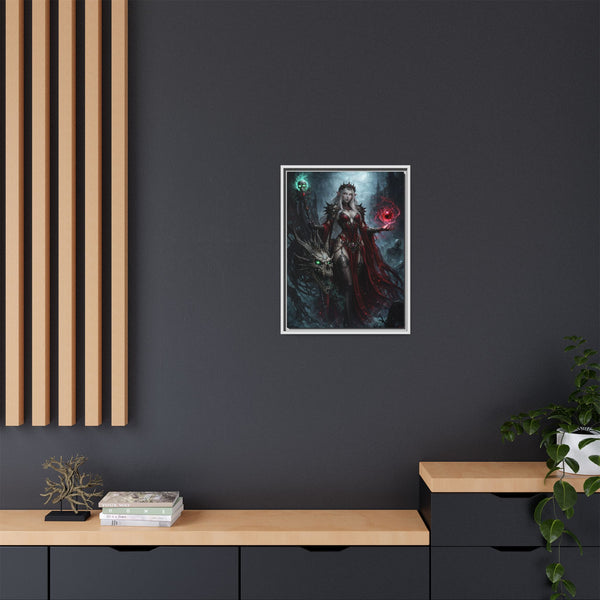 Necromancer in Red with Young Undead Dragon - Framed Canvas  Fantasy Wall Art