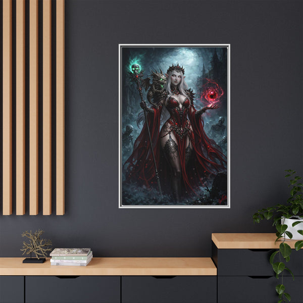 Necromancer in Red with Hatchling Undead Dragon - Framed Canvas  Fantasy Wall Art