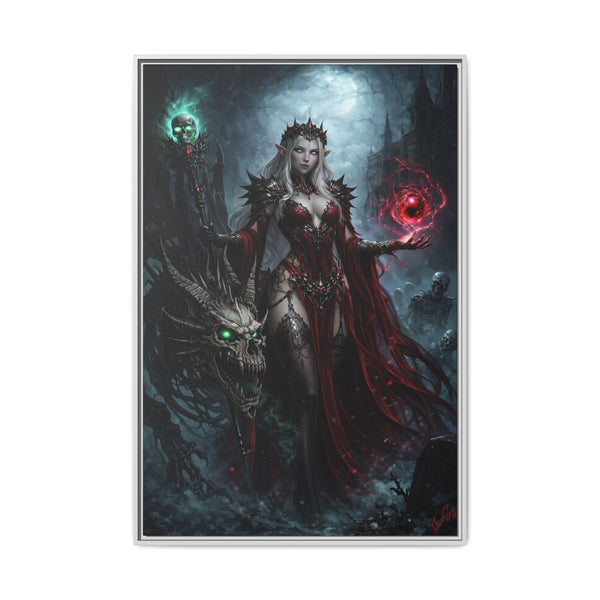 Necromancer in Red with Young Undead Dragon - Framed Canvas  Fantasy Wall Art