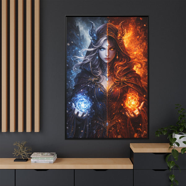 Fire & Ice Changeling Sorceress - Framed Canvas  Fantasy Wall Art