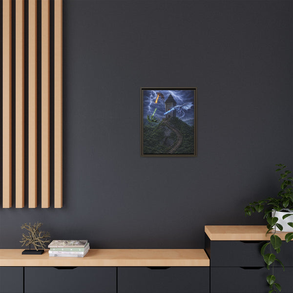 Dragon Tower Battle | Framed Fantasy Canvas Wall Art