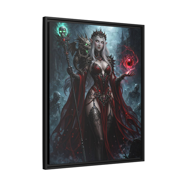 Necromancer in Red with Hatchling Undead Dragon - Framed Canvas  Fantasy Wall Art
