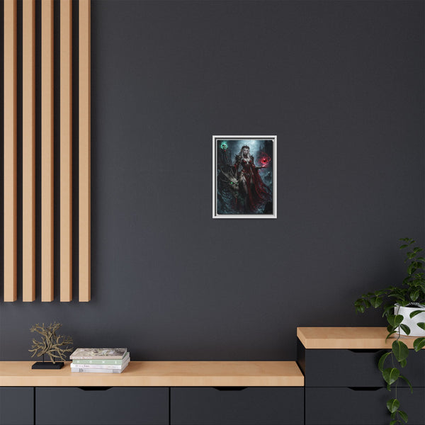 Necromancer in Red with Young Undead Dragon - Framed Canvas  Fantasy Wall Art