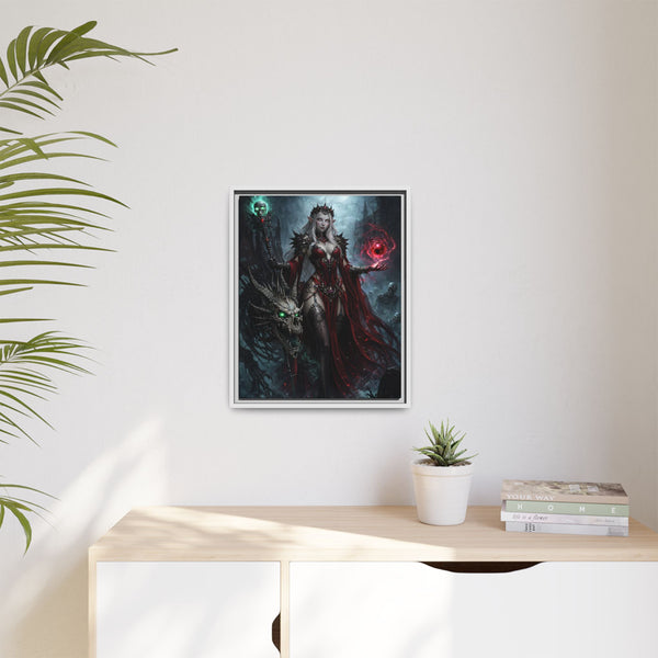 Necromancer in Red with Young Undead Dragon - Framed Canvas  Fantasy Wall Art