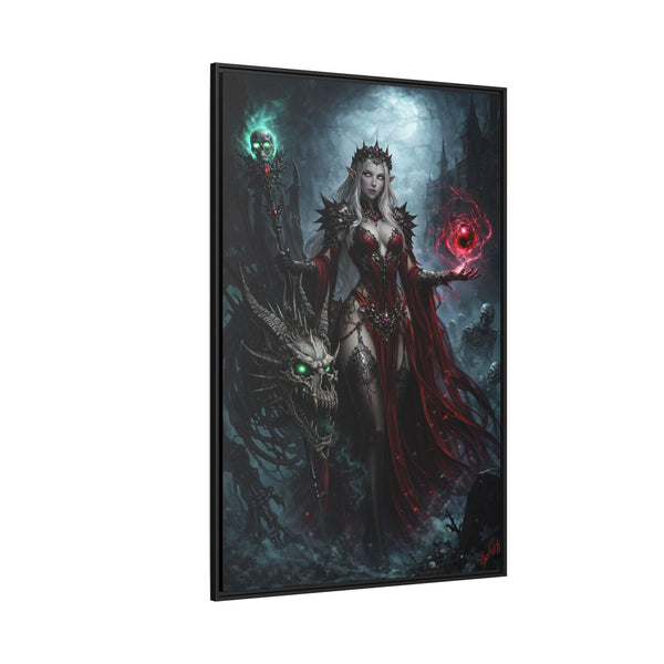 Necromancer in Red with Young Undead Dragon - Framed Canvas  Fantasy Wall Art