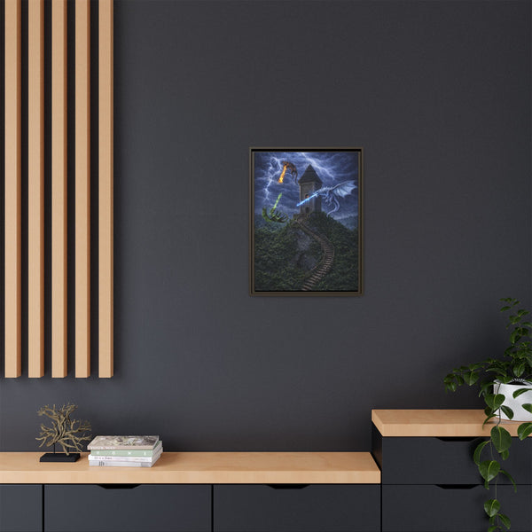 Dragon Tower Battle | Framed Fantasy Canvas Wall Art