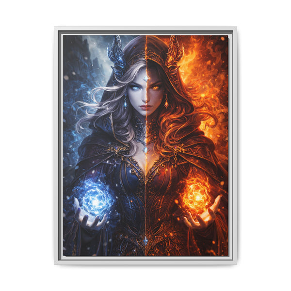 Fire & Ice Changeling Sorceress - Framed Canvas  Fantasy Wall Art