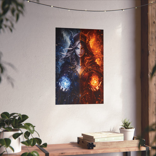Fire & Ice Changeling Sorceress - Fantasy Art Poster