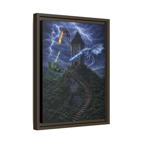 Dragon Tower Battle | Framed Fantasy Canvas Wall Art