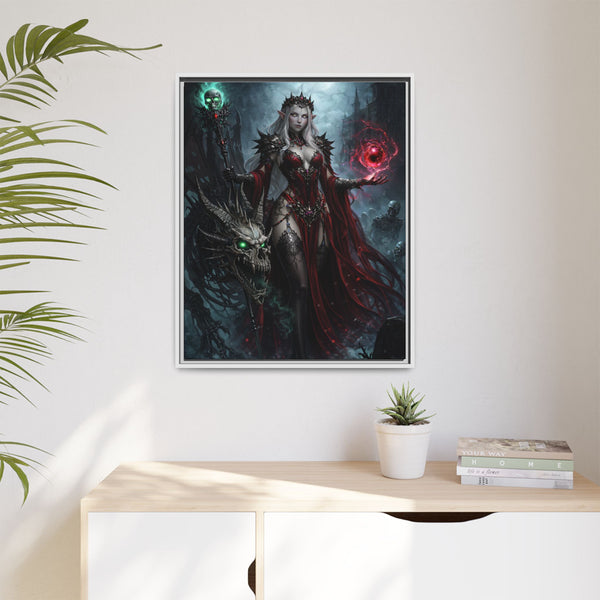 Necromancer in Red with Young Undead Dragon - Framed Canvas  Fantasy Wall Art