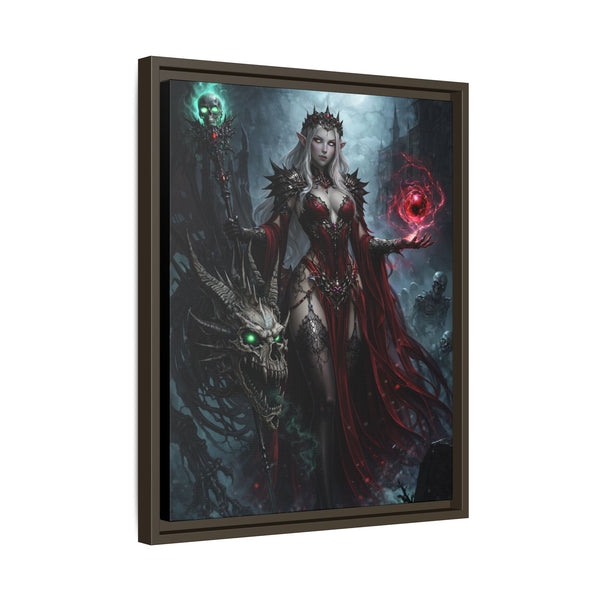Necromancer in Red with Young Undead Dragon - Framed Canvas  Fantasy Wall Art