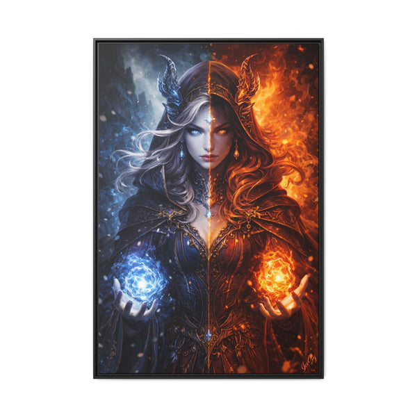 Fire & Ice Changeling Sorceress - Framed Canvas  Fantasy Wall Art