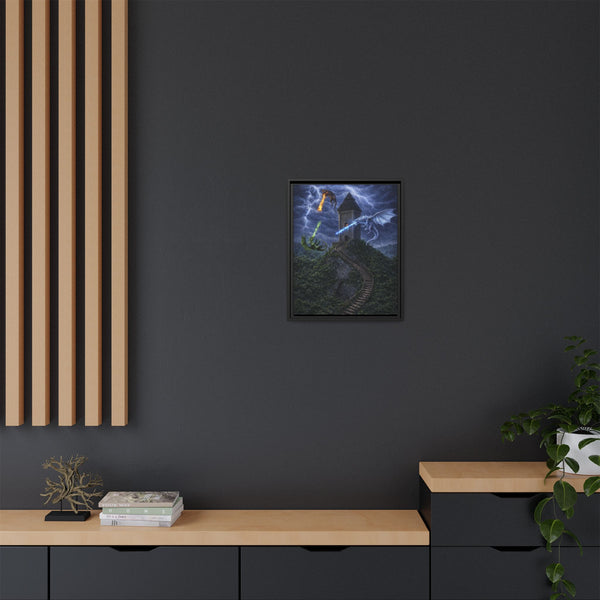 Dragon Tower Battle | Framed Fantasy Canvas Wall Art