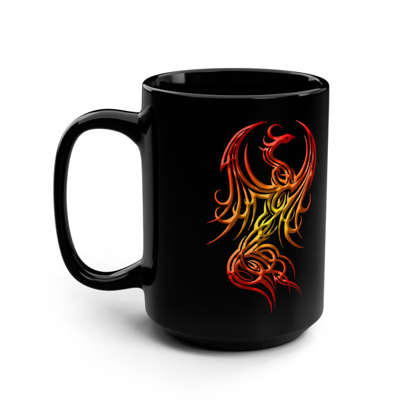 Celtic Neon Phoenix - Orange / Yellow Ombre Dragon - 15oz Black Mug