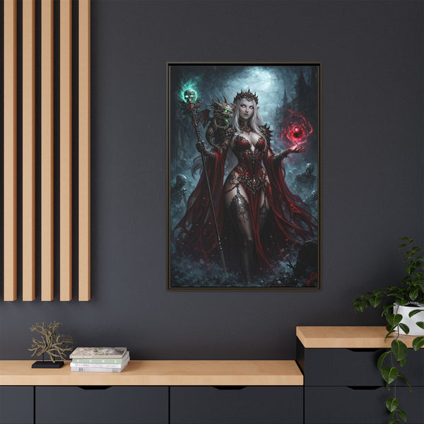 Necromancer in Red with Hatchling Undead Dragon - Framed Canvas  Fantasy Wall Art