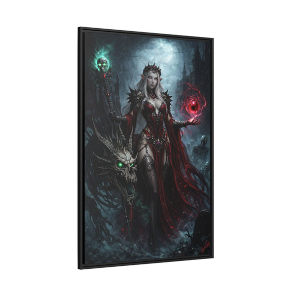 Necromancer in Red with Young Undead Dragon - Framed Canvas  Fantasy Wall Art