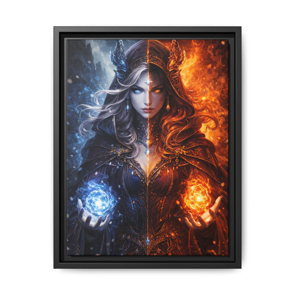 Fire & Ice Changeling Sorceress - Framed Canvas  Fantasy Wall Art
