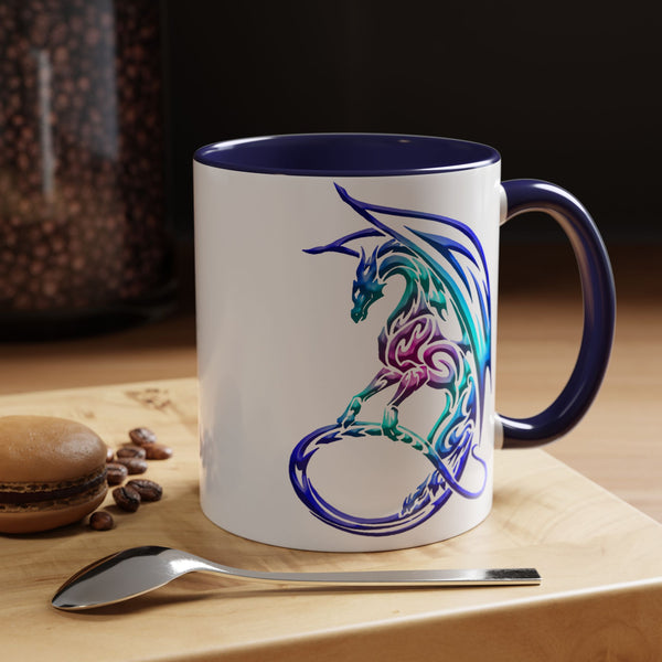 Dragon Accent Coffee Mug - Sapphire / Purple / Fuchsia  &  Aqua Ombre - 11oz