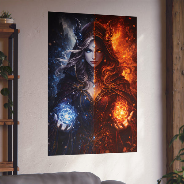 Fire & Ice Changeling Sorceress - Fantasy Art Poster