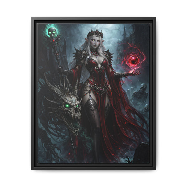 Necromancer in Red with Young Undead Dragon - Framed Canvas  Fantasy Wall Art