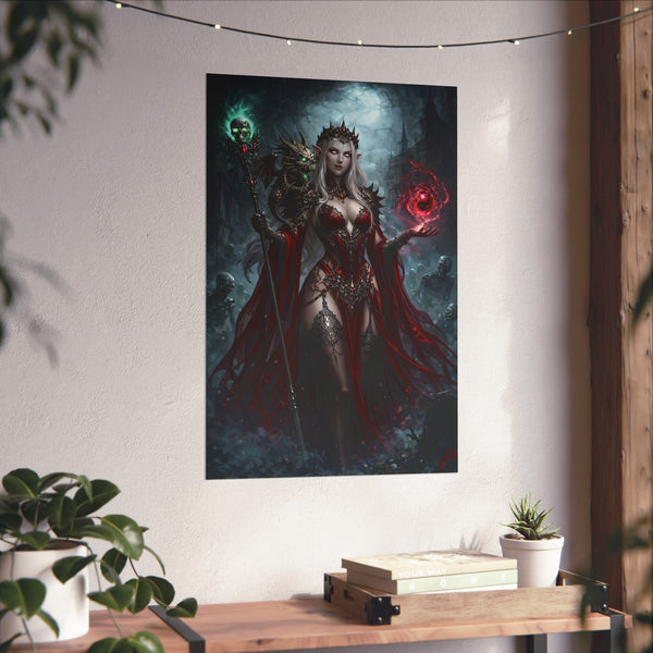 Necromancer in Red with Hatchling Undead Dragon - Fantasy Art Poster