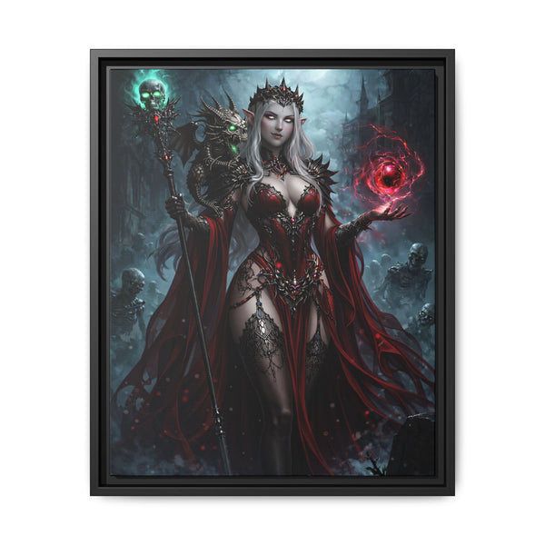 Necromancer in Red with Hatchling Undead Dragon - Framed Canvas  Fantasy Wall Art