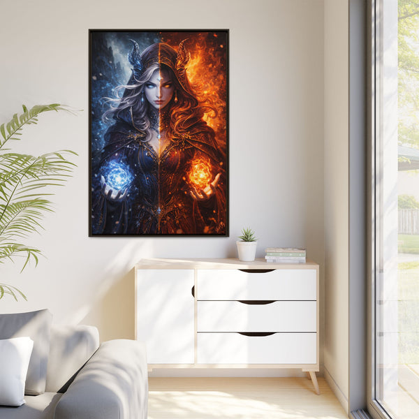 Fire & Ice Changeling Sorceress - Framed Canvas  Fantasy Wall Art