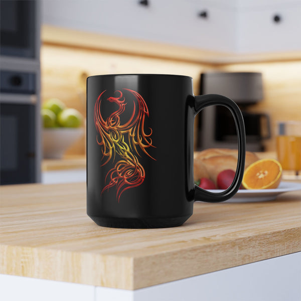 Celtic Neon Phoenix - Orange / Yellow Ombre Dragon - 15oz Black Mug