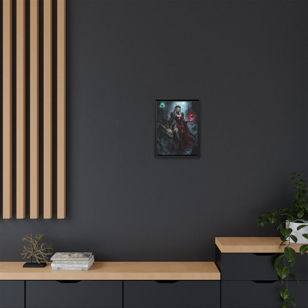 Necromancer in Red with Young Undead Dragon - Framed Canvas  Fantasy Wall Art