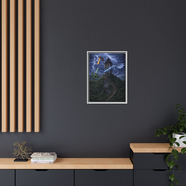 Dragon Tower Battle | Framed Fantasy Canvas Wall Art