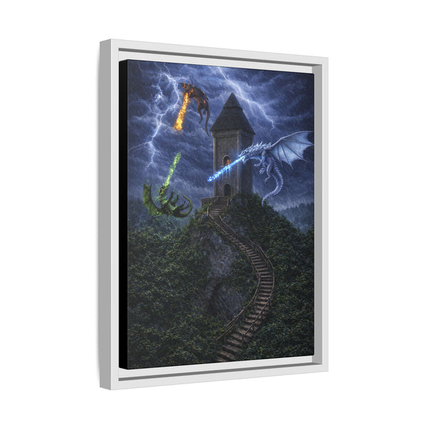 Dragon Tower Battle | Framed Fantasy Canvas Wall Art